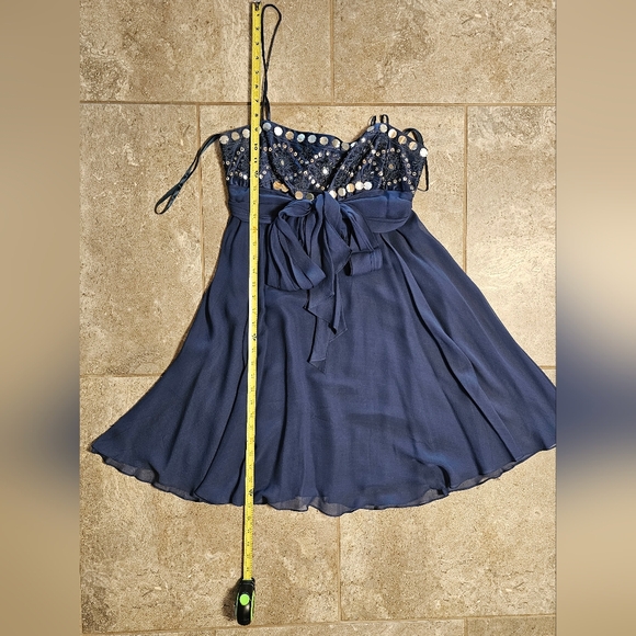 [BCBG MAXAZRIA] Navy Blue Silk SequinBeaded Babydoll Mini Dress 《6》 - Picture 14 of 16